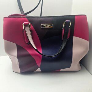 Like New Kate Spade Multi Color Geo Satchel Pink Navy Black Shoulder Bag